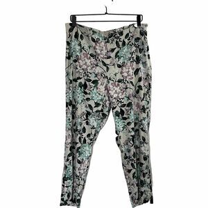 J Jill Pants Womens Medium Beige Floral Linen Stretch Side Zip Mid‎ Rise Cropped